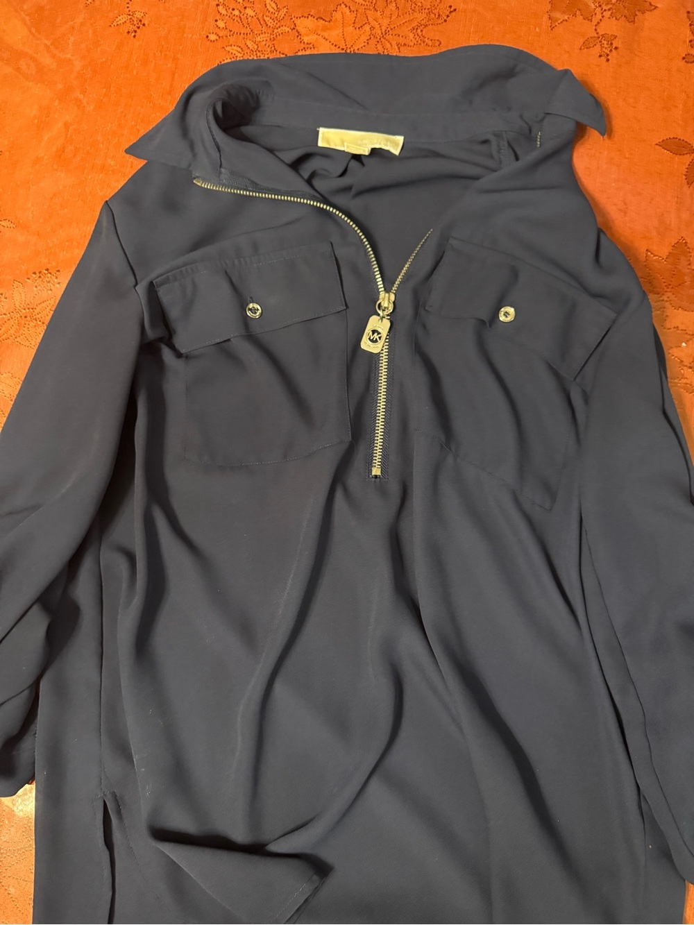 Michael Kors Navy Half-Zip Utility Jacket with Gold Hardware